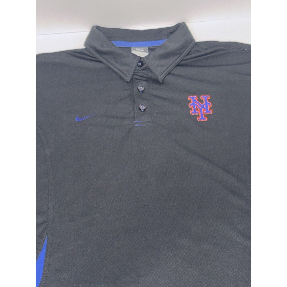 Nike MLB Dri-FIT New York Mets Polo Shirt Mens XL Black Blue Short Sleeve